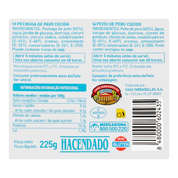 Pechuga de pavo reducido en sal Hacendado finas lonchas