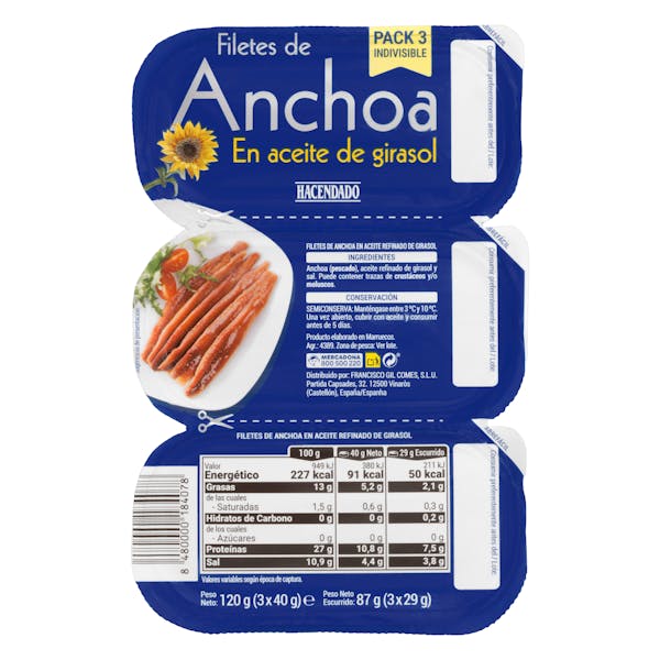 Imagen de Filetes de anchoa en aceite de girasol Hacendado