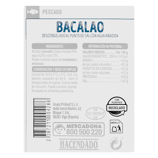 Bacalao al punto de sal descongelado