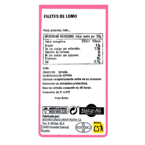 Filetes lomo de cerdo