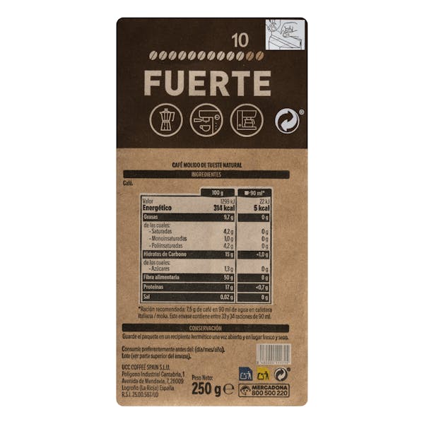 Café molido fuerte Hacendado