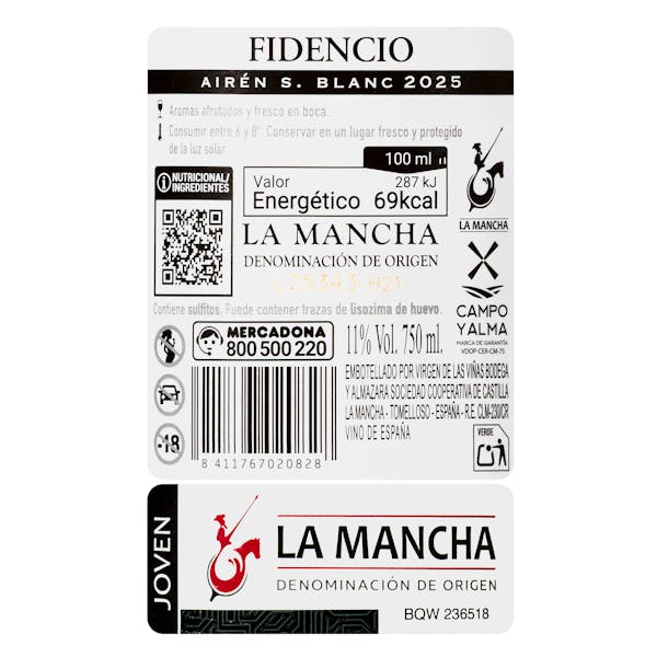 Vino blanco Airén Sauvignon Blanc Fidencio DO La Mancha