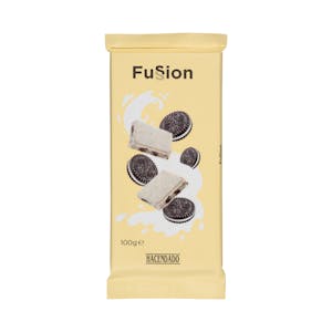 Chocolate blanco Fussion Hacendado galletas al cacao