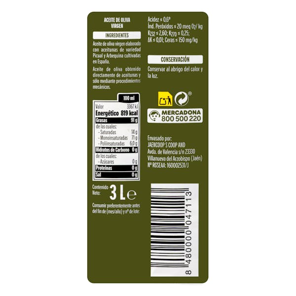 Aceite de oliva virgen Hacendado