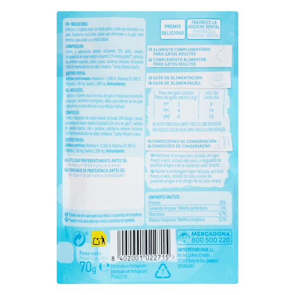 Snack gato crunchy con hierba gatera Compy cuidado de dientes