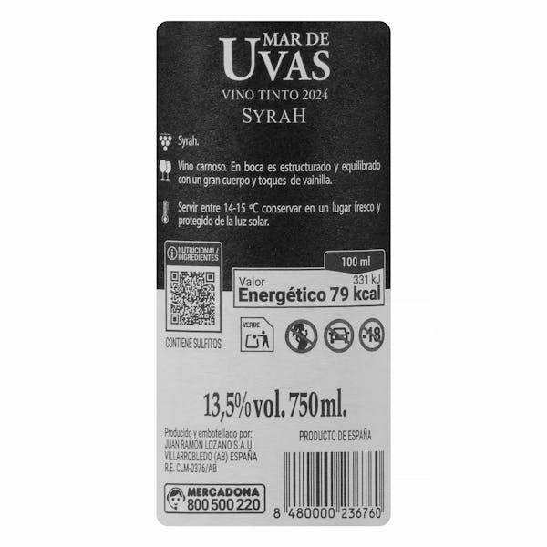 Vino tinto Syrah Mar de Uvas