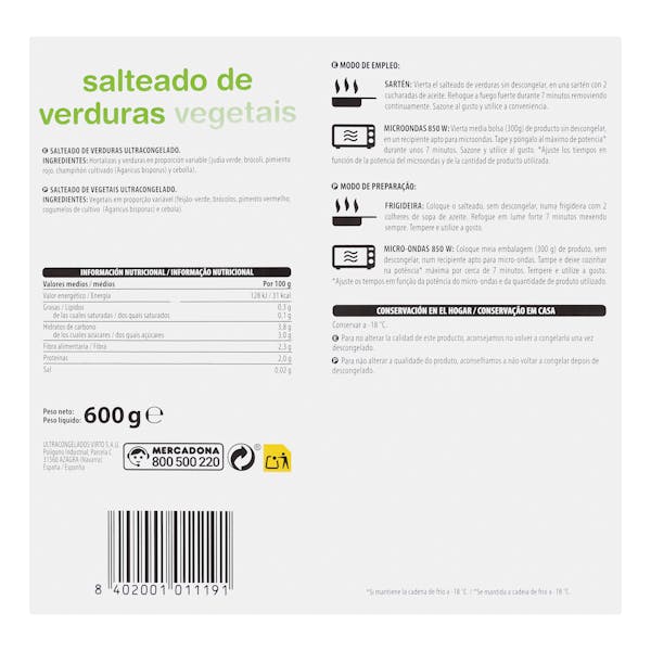 Salteado de verduras Hacendado ultracongelado