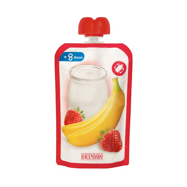 Imagen de Postre lácteo infantil de fresa y plátano Hacendado +8 meses
