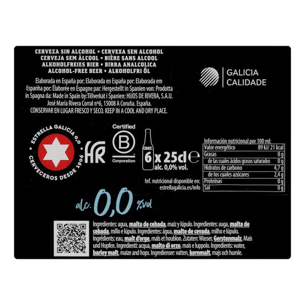 Cerveza 0,0% sin alcohol Estrella Galicia
