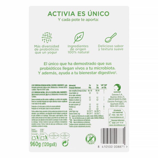 Bífidus natural probióticos Activia 0% 0% azúcares añadidos