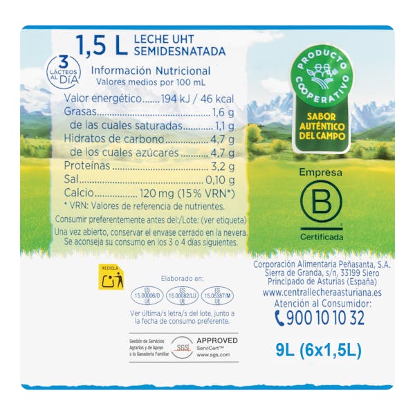 Leche semidesnatada Asturiana