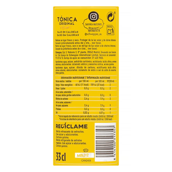 Tónica original Schweppes