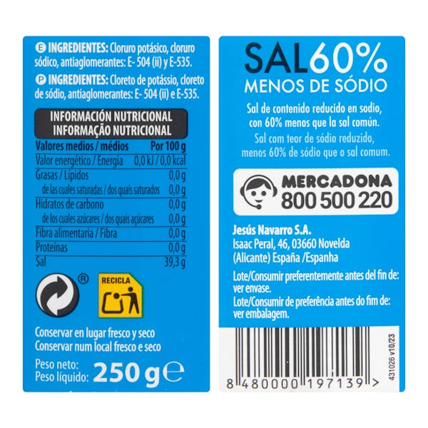 Sal 60% menos de sodio Hacendado