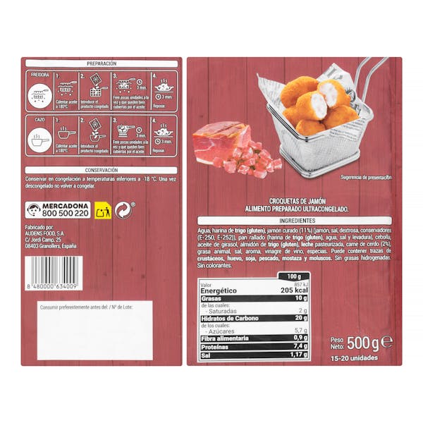 Croquetas de jamón Hacendado ultracongeladas