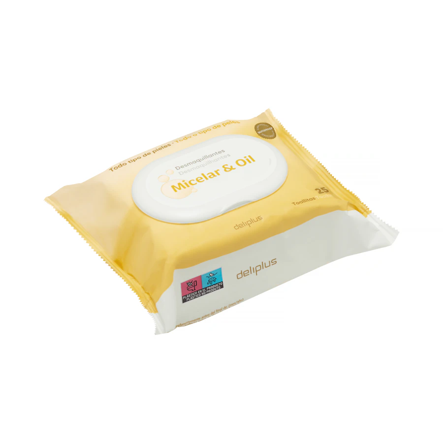 Toallitas desmaquillantes Micelar & Oil Deliplus para todo tipo de pieles – Mercadona – صورة المنتج