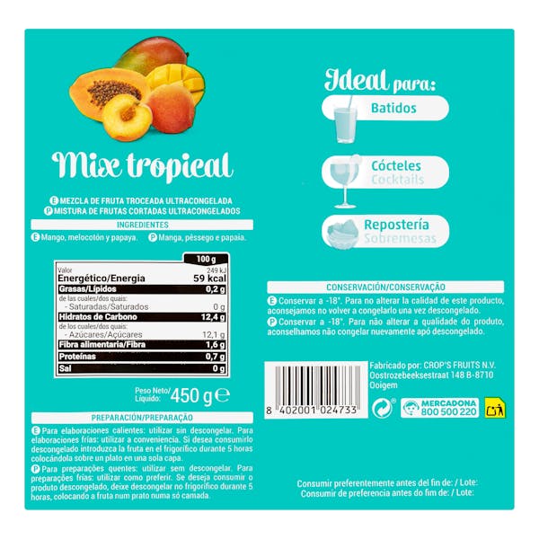 Mix frutas tropical Hacendado ultracongeladas
