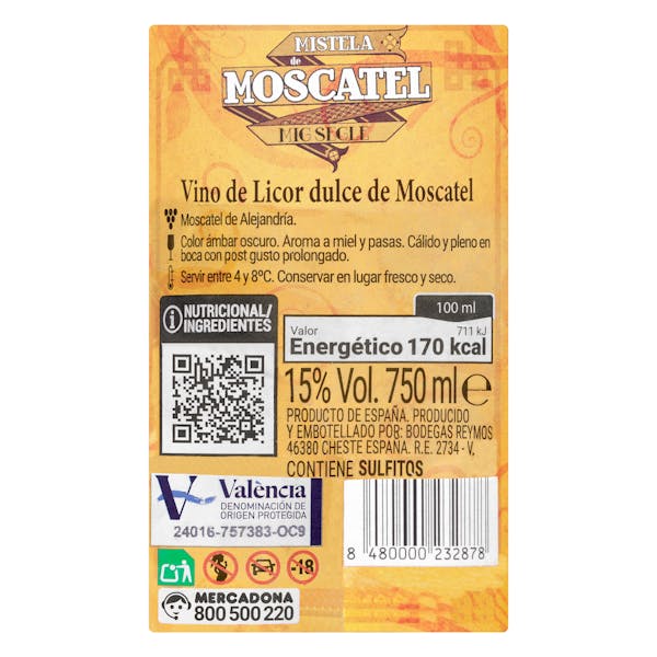 Mistela de moscatel Mig Segle DO Valencia