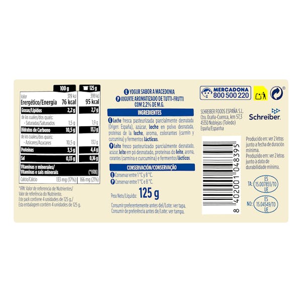 Yogur sabor macedonia Hacendado
