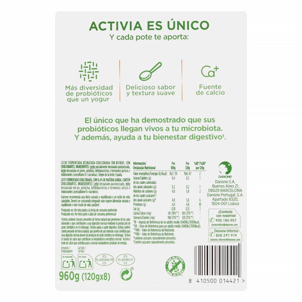 Bífidus natural edulcorado probióticos Activia 0% 0% azúcares añadidos
