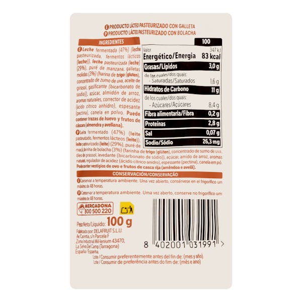 Bolsita postre lácteo galleta Hacendado +8 meses