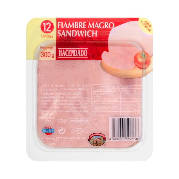 Fiambre magro sándwich Hacendado lonchas