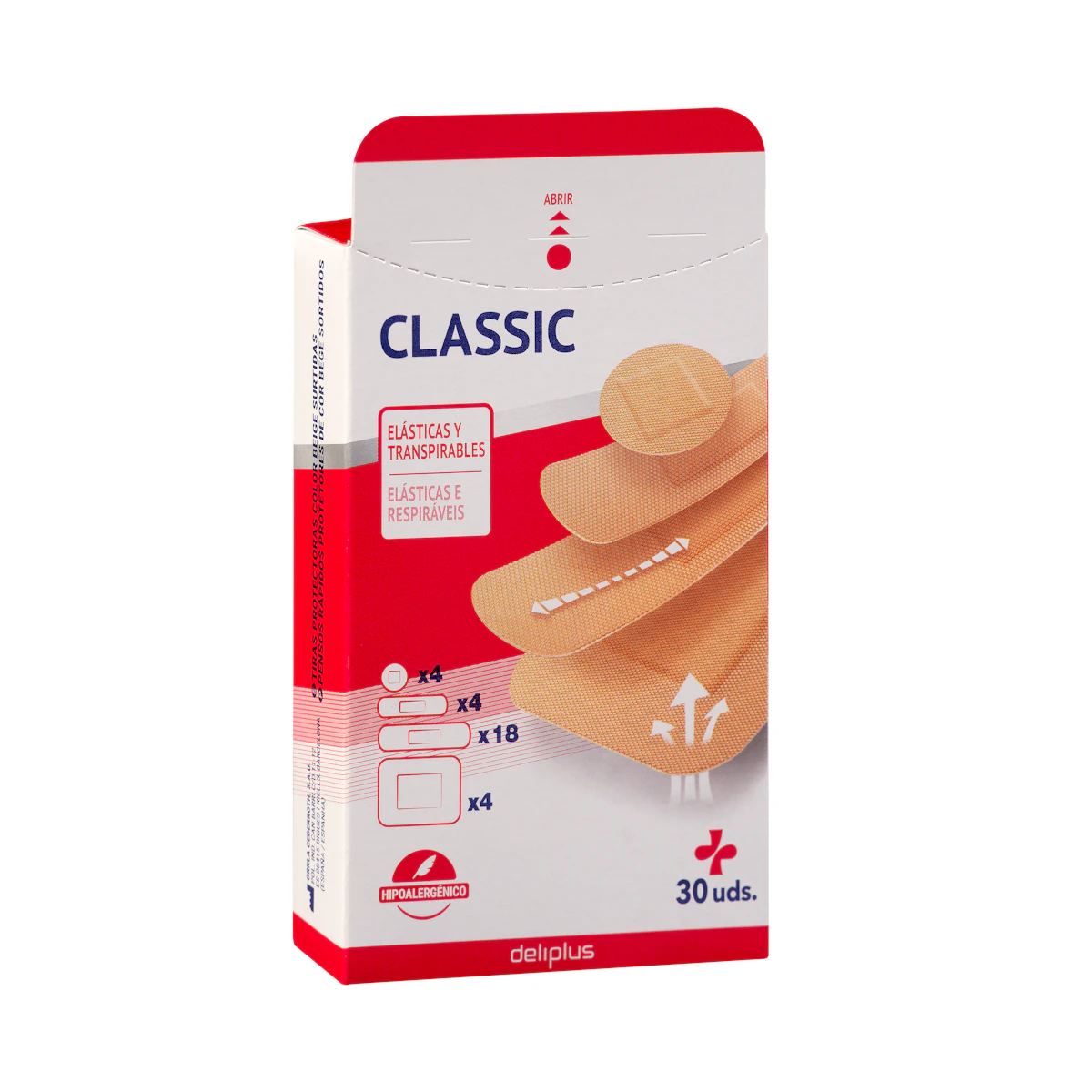 Tiras adhesivas protectoras Classic color beige Deliplus surtidas, elásticas y transpirables – Mercadona – صورة إعلانية للمنتج