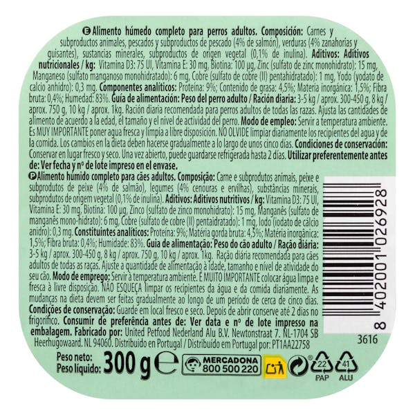 Paté perro adulto Delikuit con salmón y verduras