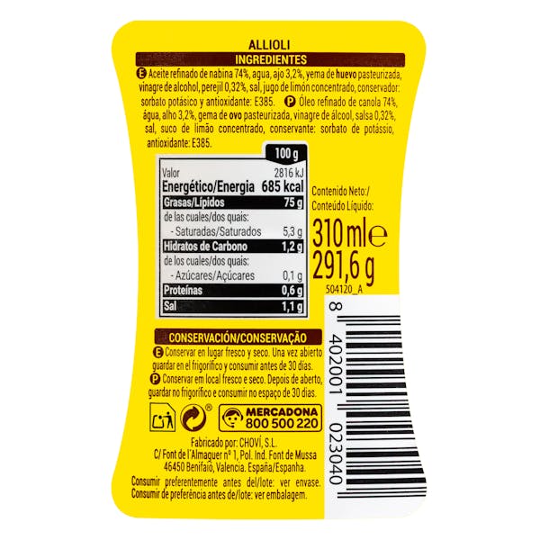 Alioli con perejil Hacendado