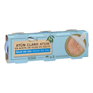 Atún claro bajo en sal en aceite de oliva Hacendado