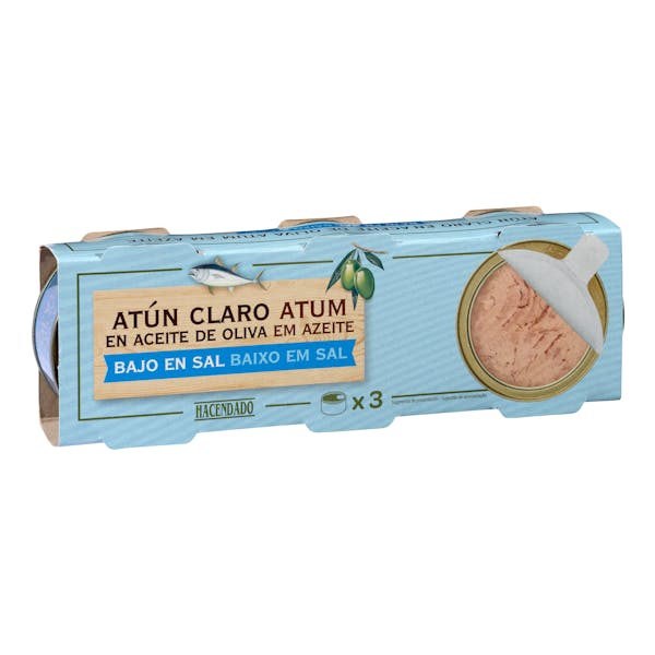 Atún claro bajo en sal en aceite de oliva Hacendado