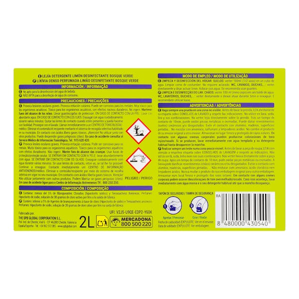 Lejía Perfumada con detergente limón Bosque Verde