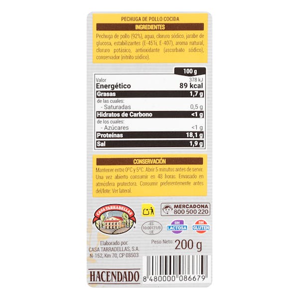 Pechuga de pollo 92% Hacendado lonchas