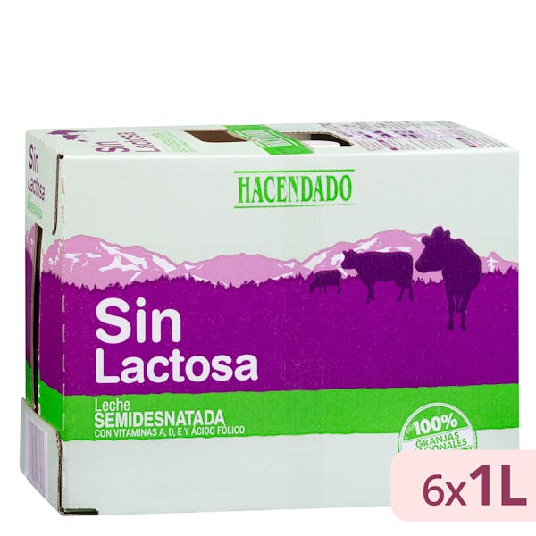 Leche semidesnatada sin lactosa Hacendado