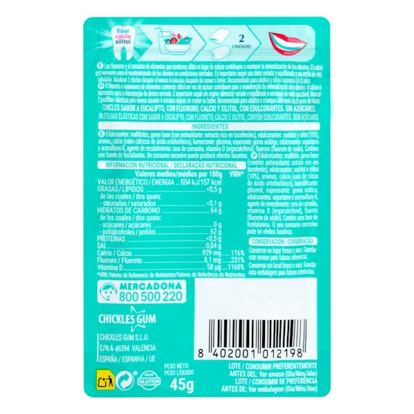 Chicles gragea eucalipto sin azúcar Hacendado