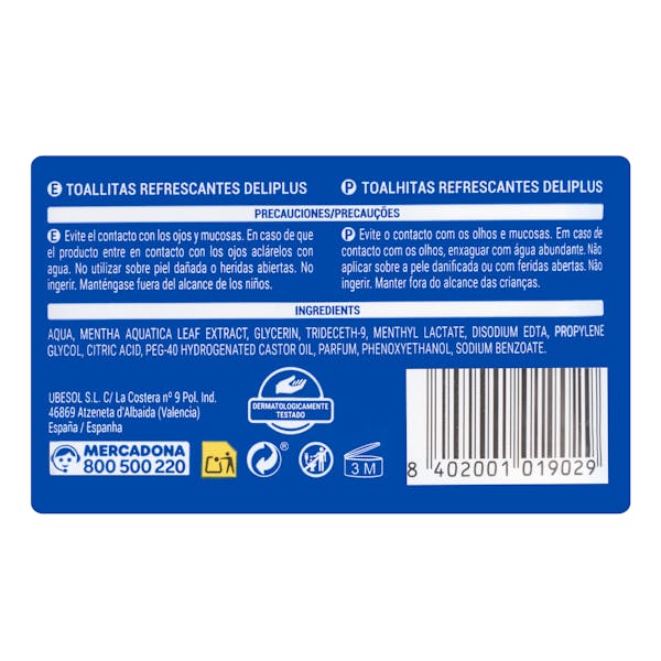 Toallitas refrescantes Deliplus