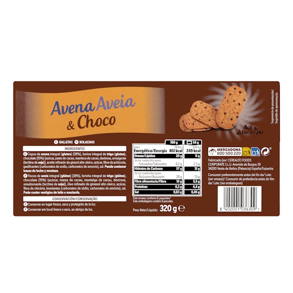 Galletas Digestive choco y avena Hacendado