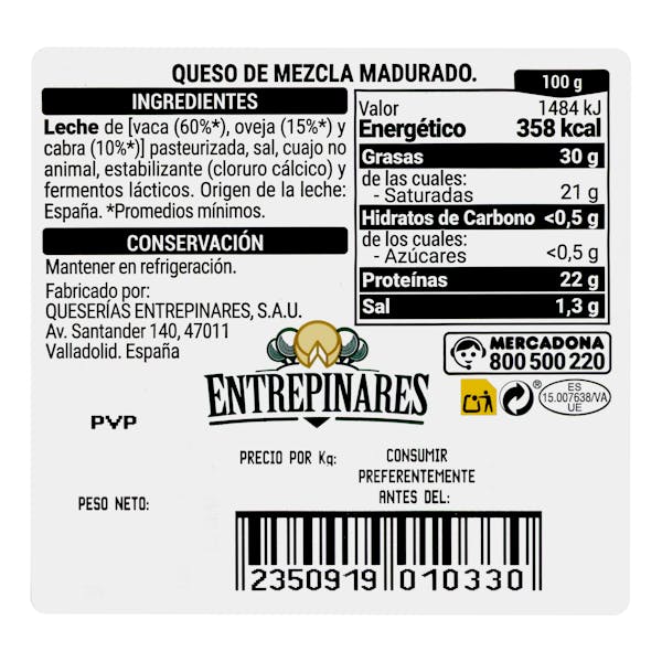 Queso tierno mezcla Hacendado