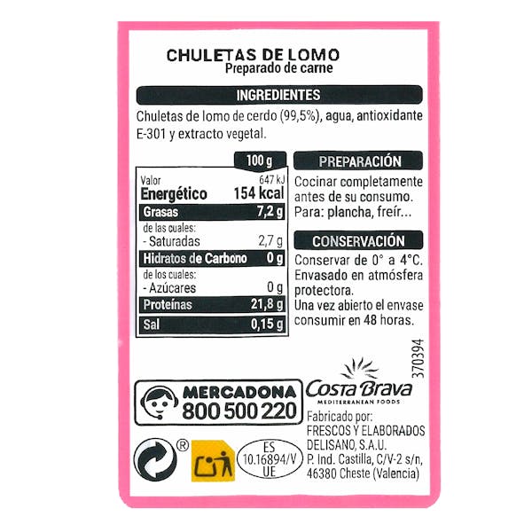 Chuletas lomo de cerdo