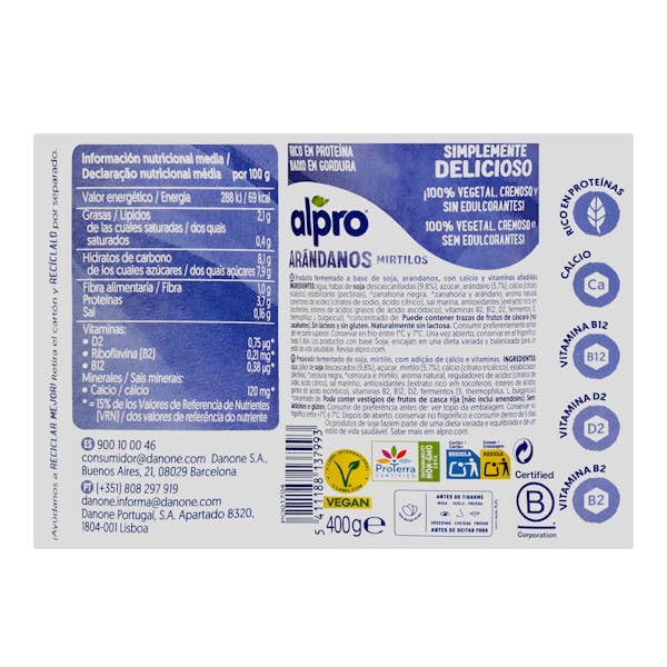 Postre de soja sabor arándanos Alpro