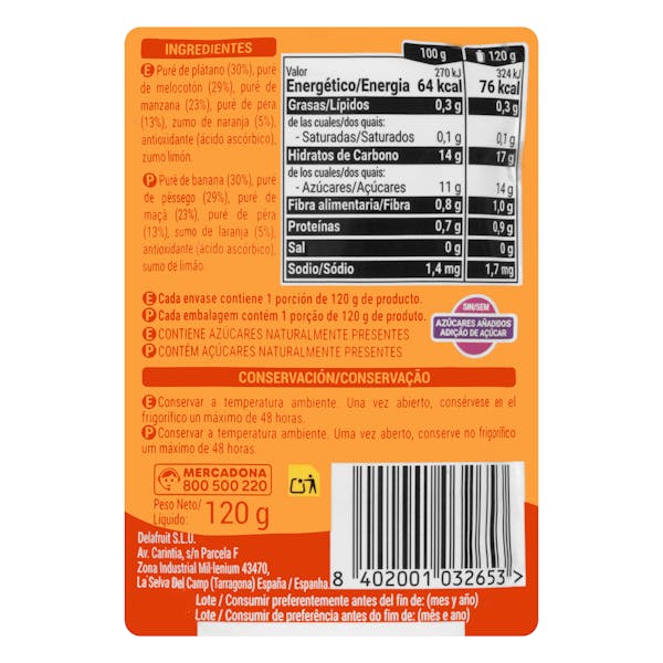 Bolsita puré fruta variada Hacendado +6 meses