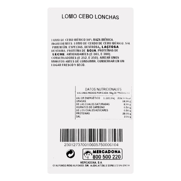 Lomo de cebo ibérico cortado a máquina