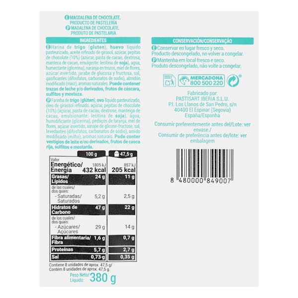 Magdalenas con pepitas de chocolate