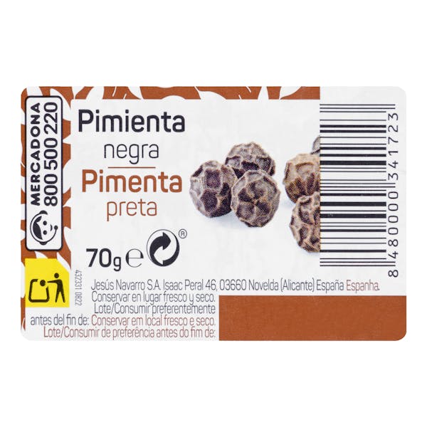 Pimienta negra en grano Hacendado