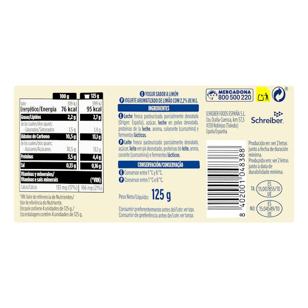 Yogur sabor limón Hacendado