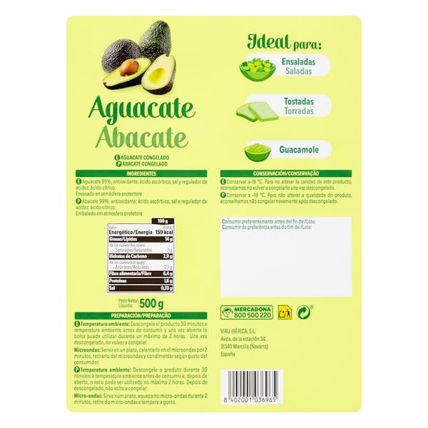 Aguacate en dados Hacendado congelado