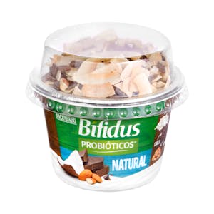 Bífidus natural probiótico Hacendado con coco, almendras y chocolate