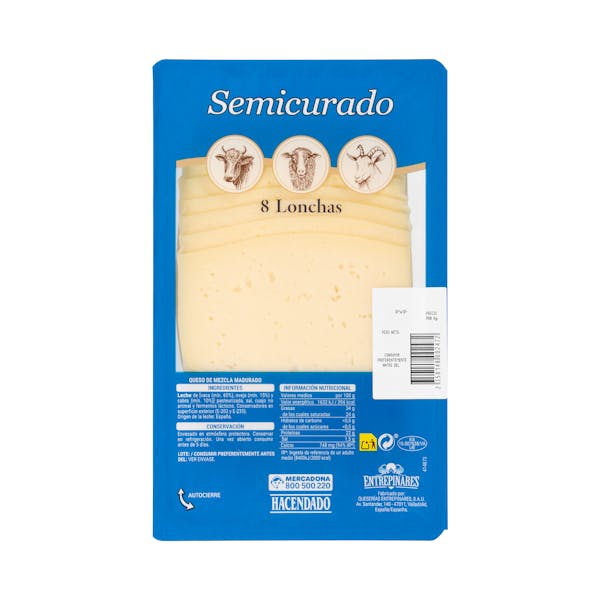 Queso lonchas semicurado mezcla Hacendado