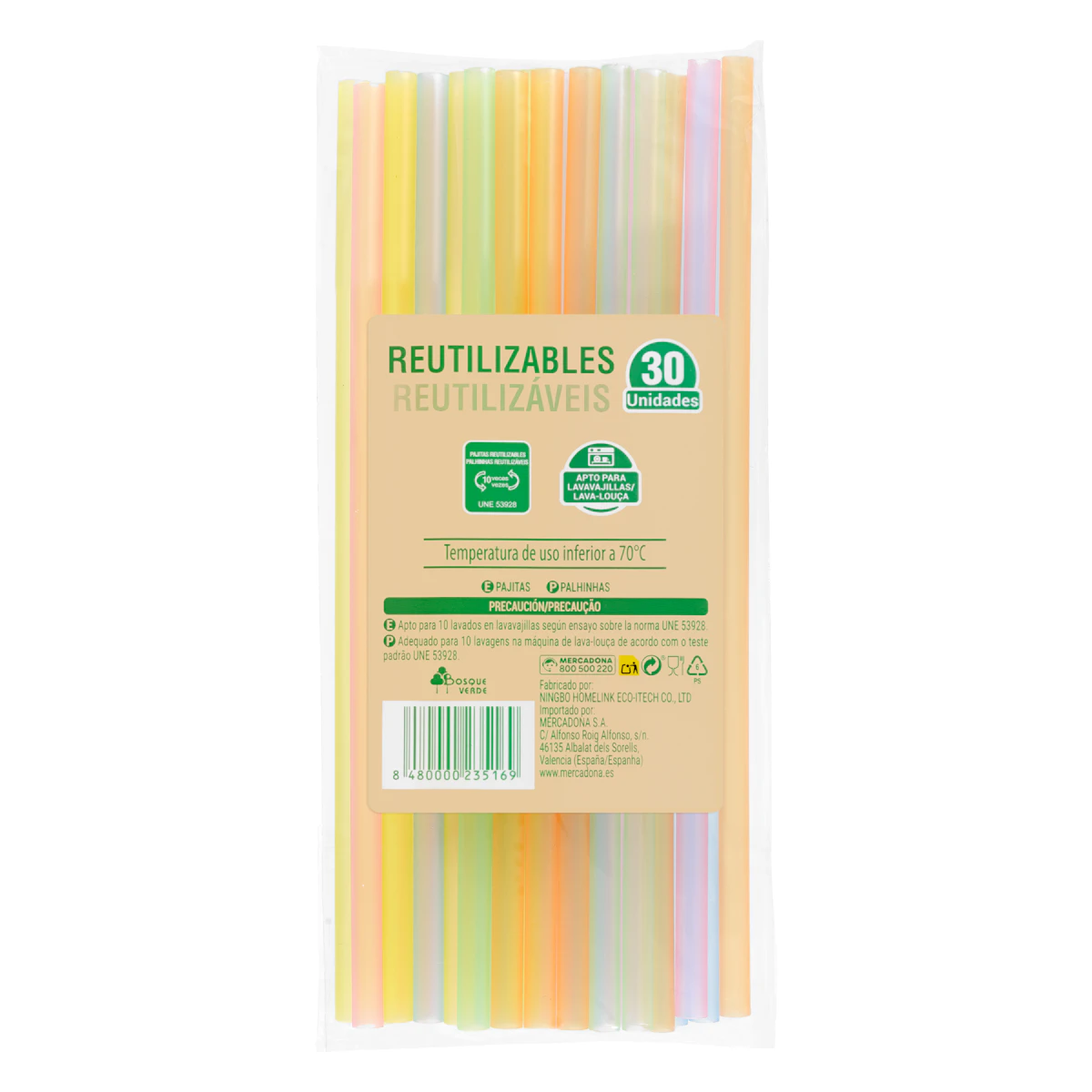 Pajitas rectas reutilizables – Mercadona – صورة إعلانية للمنتج
