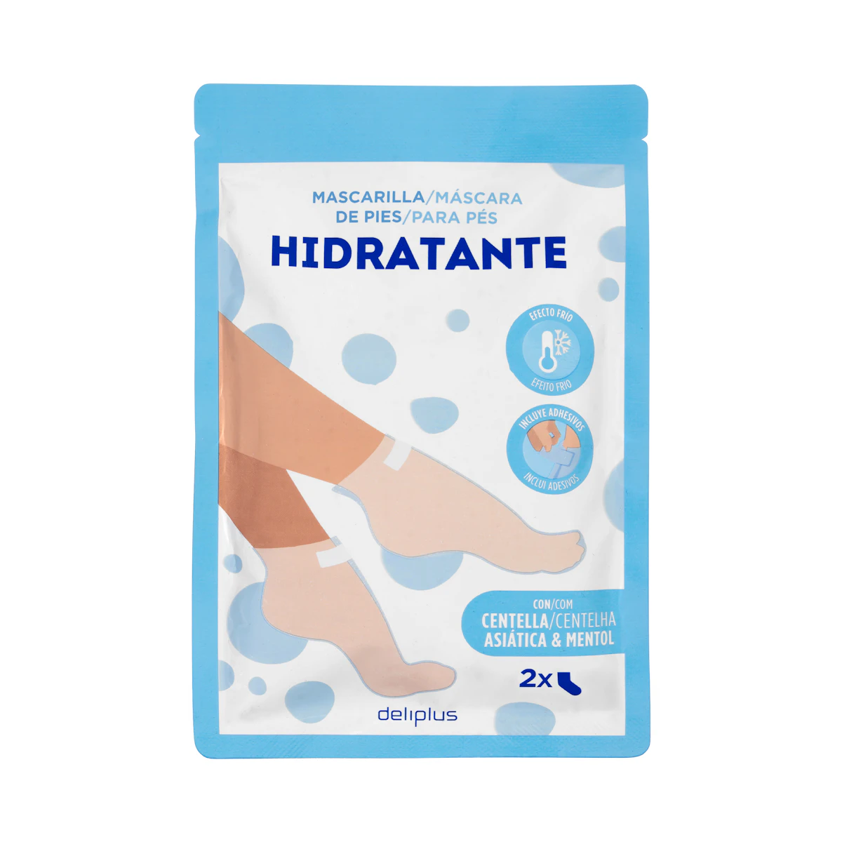 Mascarilla de pies hidratante Deliplus con centella asiática & mentol – Mercadona – صورة إعلانية للمنتج