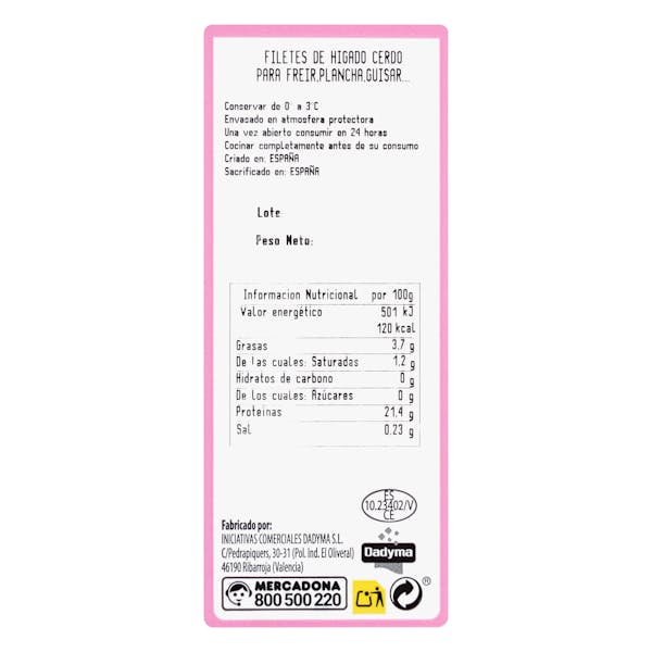 Filetes hígado de cerdo